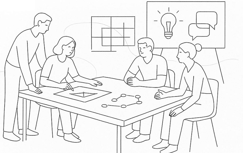 Group sitting at table concepting ideas